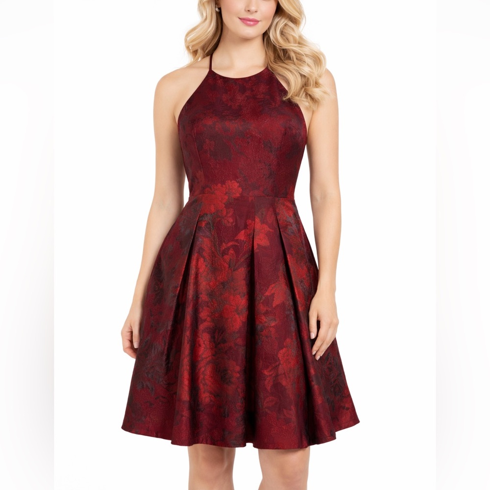 NEW White House Black Market Red Floral-Jacquard Fit-And-Flare‎ Dress, 12